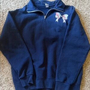 Navy 1/4 zip with embroider baseball bow